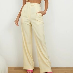 Hello Molly Pale Yellow High-Waist Wide Leg Pants